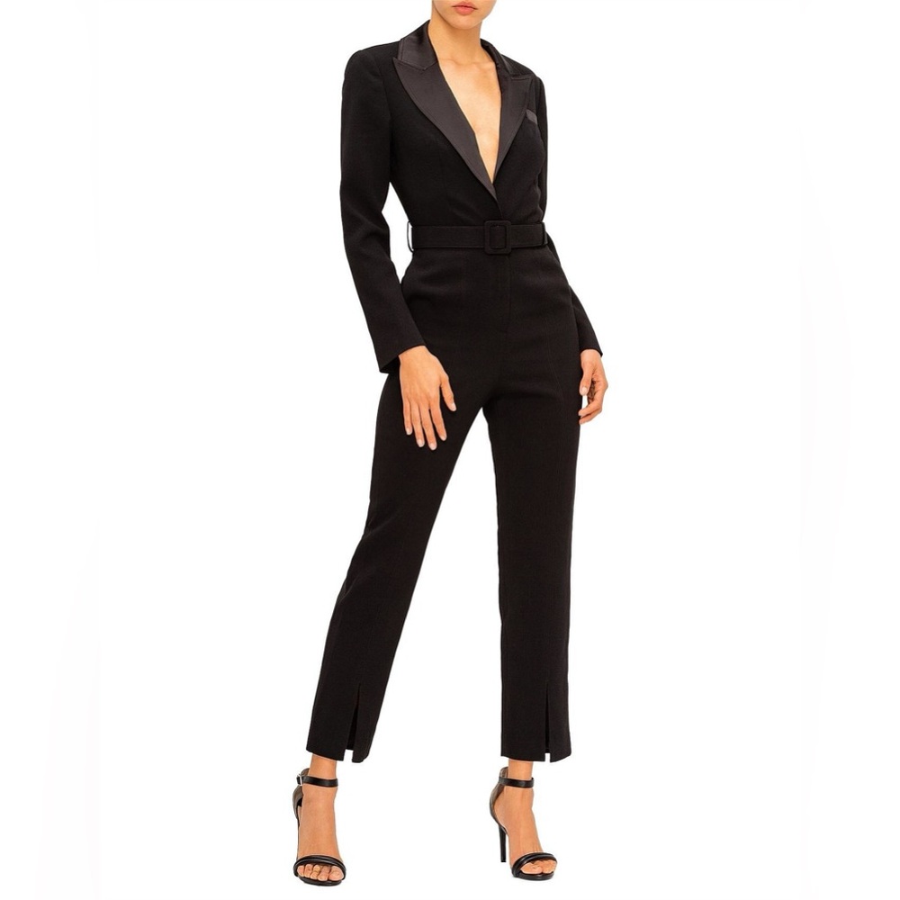 Self-Portrait Black Tailored Pantsuit with V-Neck